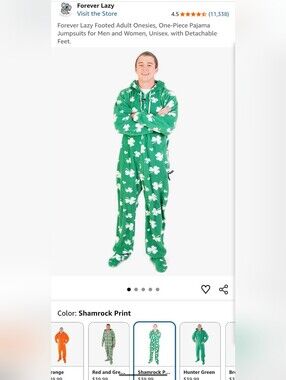 Green Shamrock Print Adult Onesie